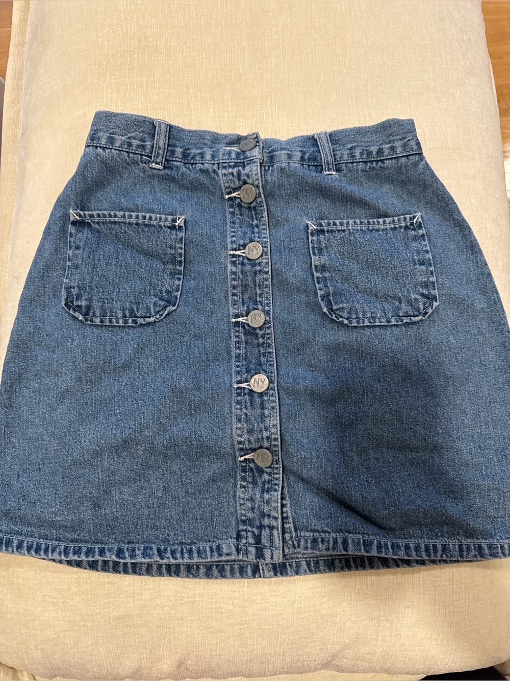 NY Jeans New York & Company Denim Button Front Mini Skirt Sz 4 Blue 100% Cotton
